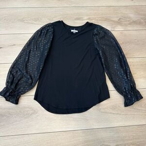 Cupio Black Blouse with Sheer Sleeves